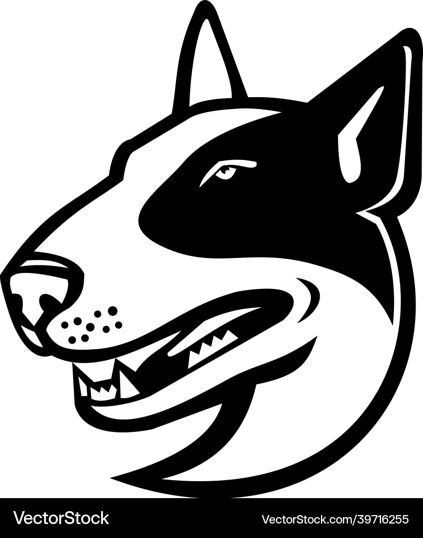 Bull Terrier Head Mascot - Black & White vector image