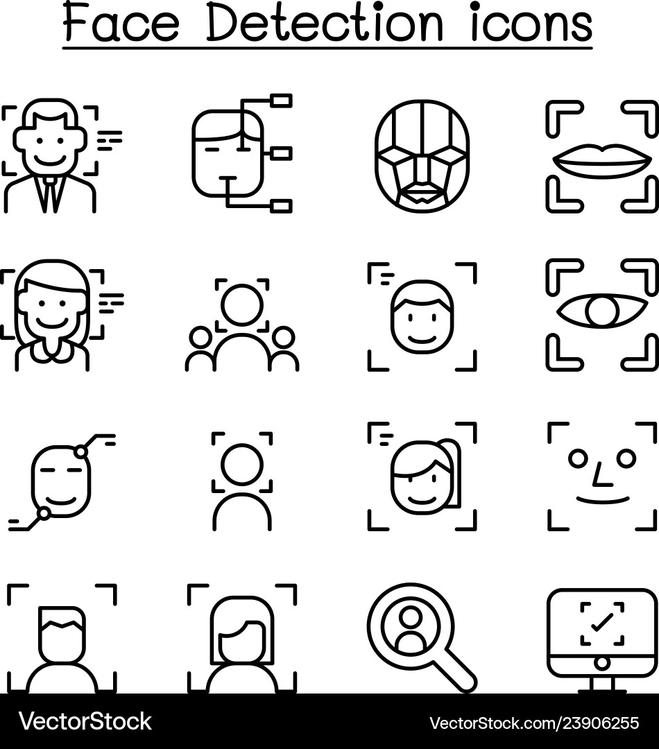 Face Detection Icon Set - Thin Line vector image