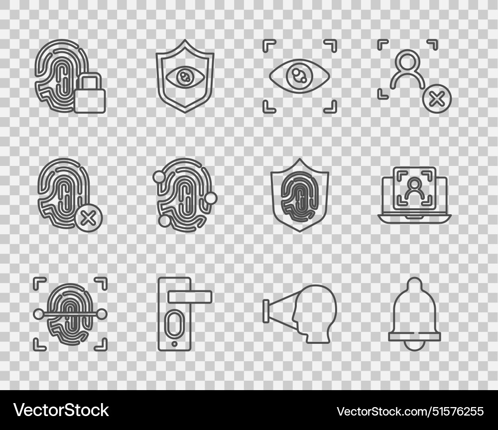 Set line fingerprint motion sensor eye scan door Set line fingerprint motion sensor eye scan door vector image