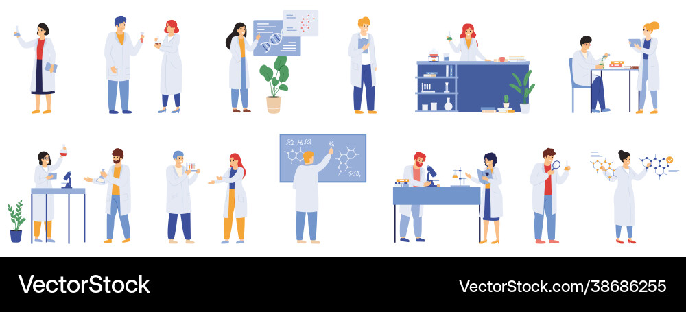 Wissenschaftliche Forschung Wissenschaft Labor männlich und weiblich Wissenschaftliche Forschung Wissenschaft Labor männlich und weiblich vektorbild