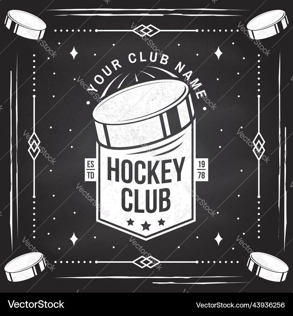 Ice hockey club logo badge design on chalkboard vector image