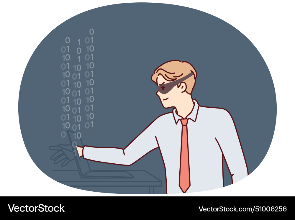 Man hacker in mask hiding face reaches out Man hacker in mask hiding face reaches out Vector Image