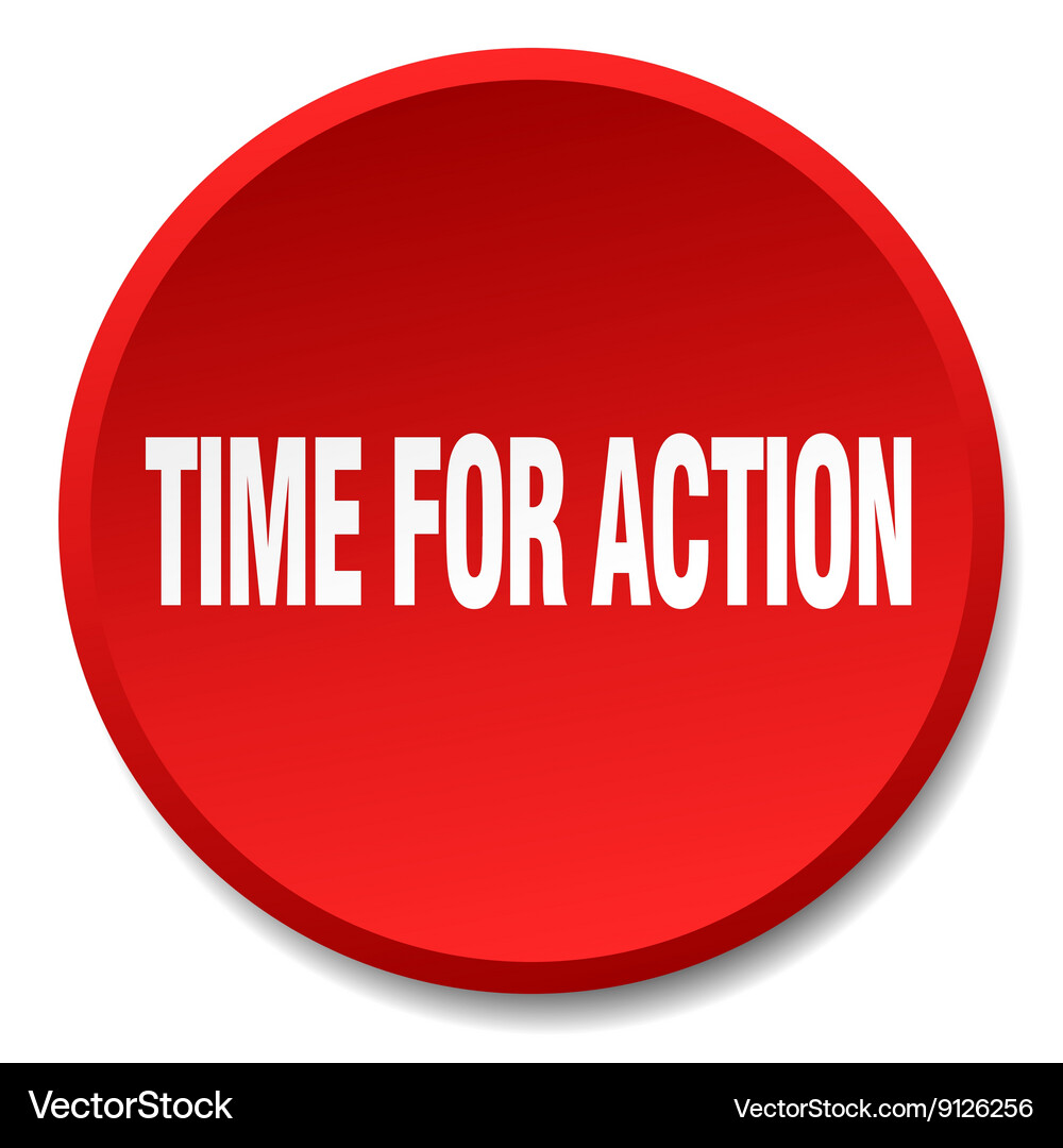 Time for action red round flat isolated push Vector Image