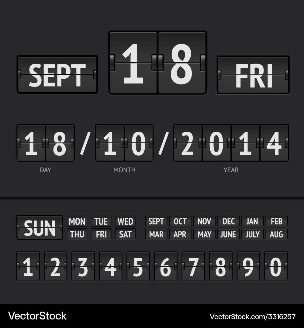 Analog black scoreboard digital week timer vector image