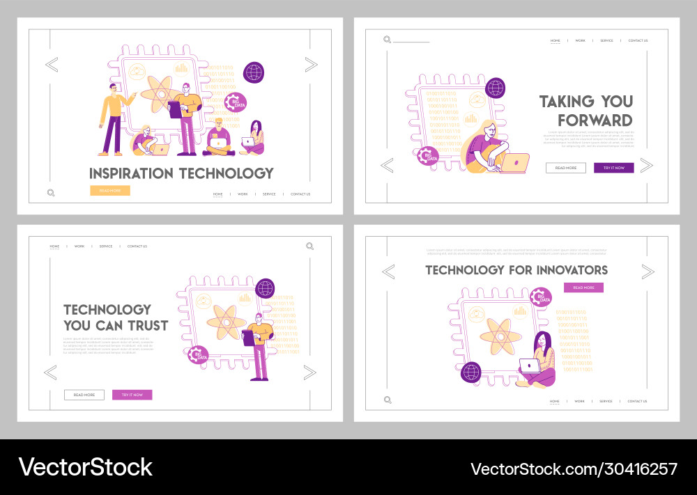 Quantum computing landing page template set vector image