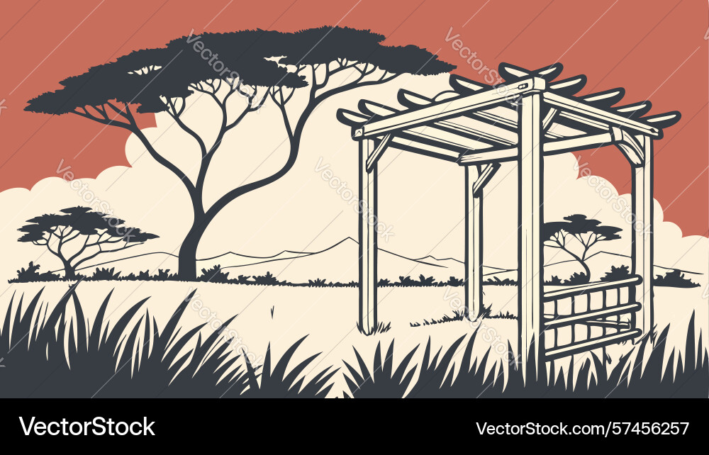 Rustic pergola simple structure in a verdant Vector Image