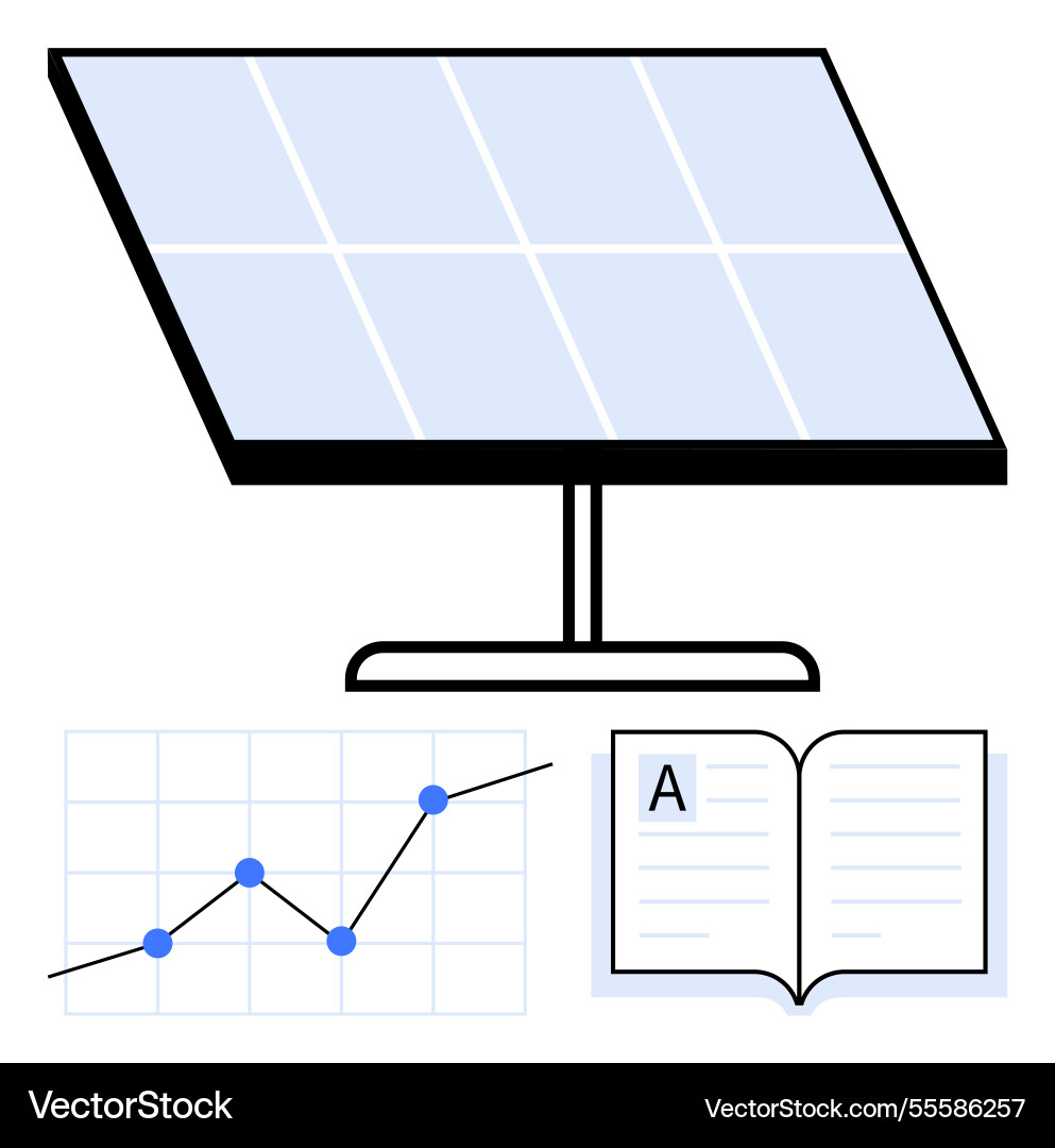 Solar panel with graph data and open book Solar panel with graph data and open book Vector Image