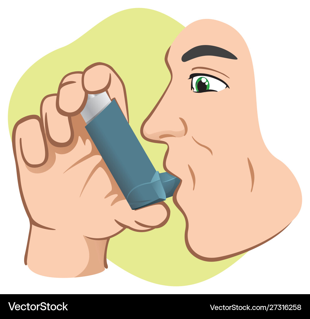A person using inhaler for asthma vector image