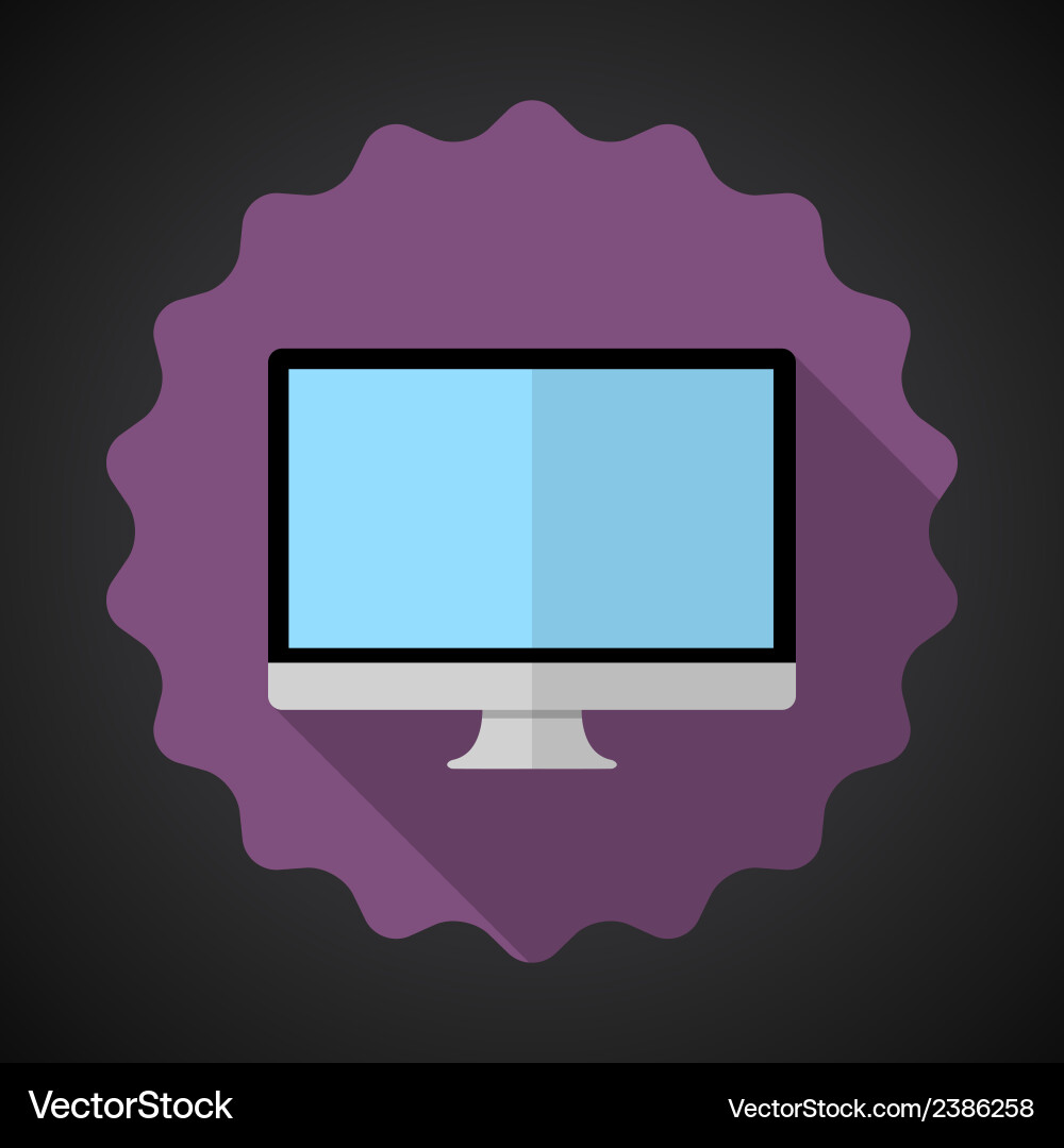 Designer computer desktop flat icon with long vector image