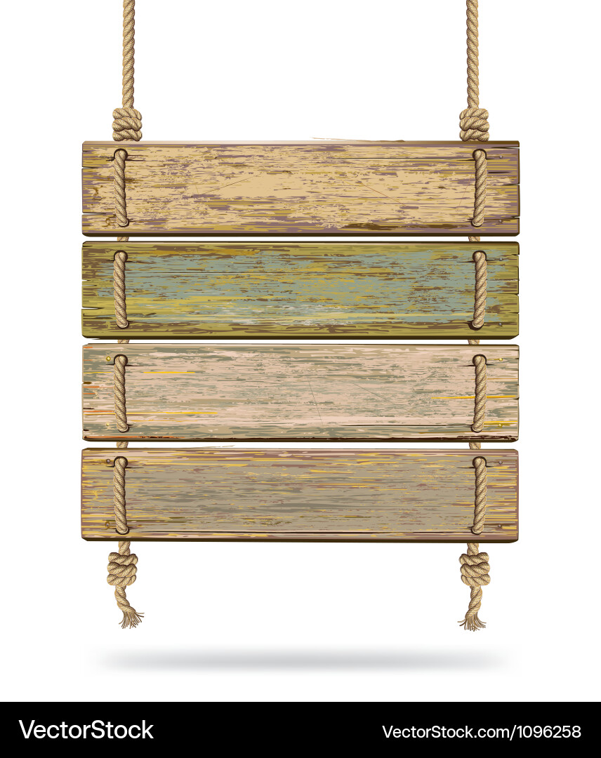 Rustic Wooden Board with Rope Vector Image