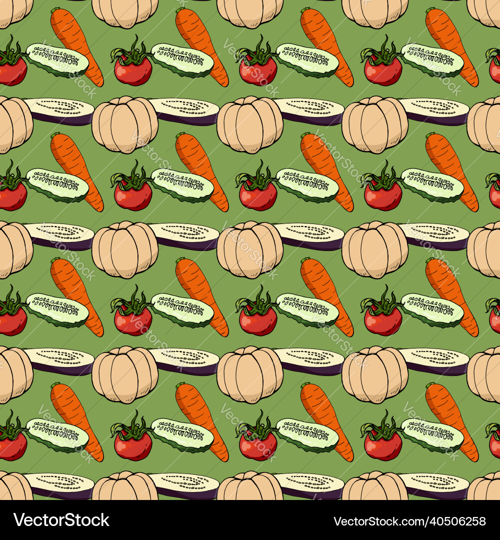 Seamless pattern with tomato cucumber carrot vector image