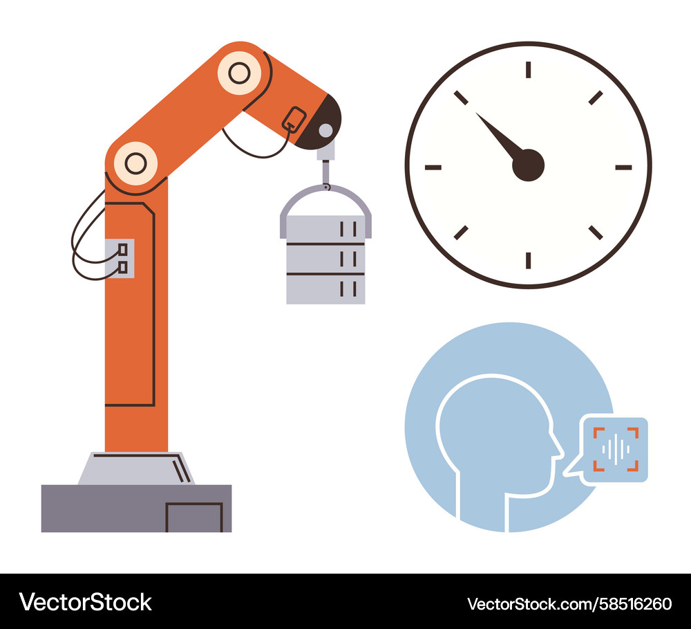 Robotic Arm with Clock & Face Recognition Vector Image