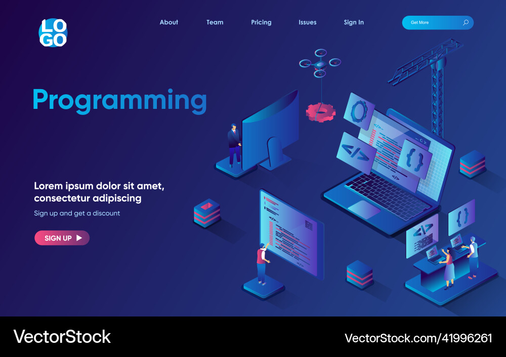 Programming concept 3d isometric web landing page Programming concept 3d isometric web landing page vector image