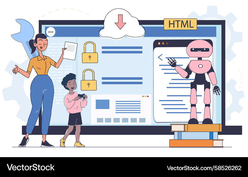 Child Learning Coding with Robot Vector Image