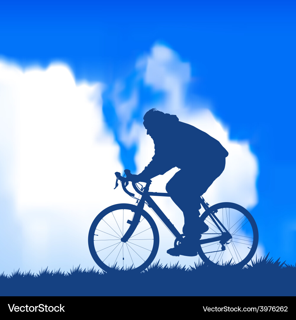 Cyclist Silhouette Against Blue Sky Vector Image