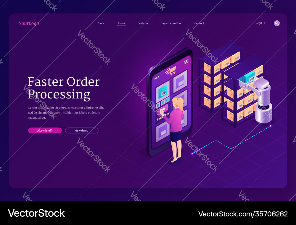 Faster order processing robotic automation Faster order processing robotic automation vector image