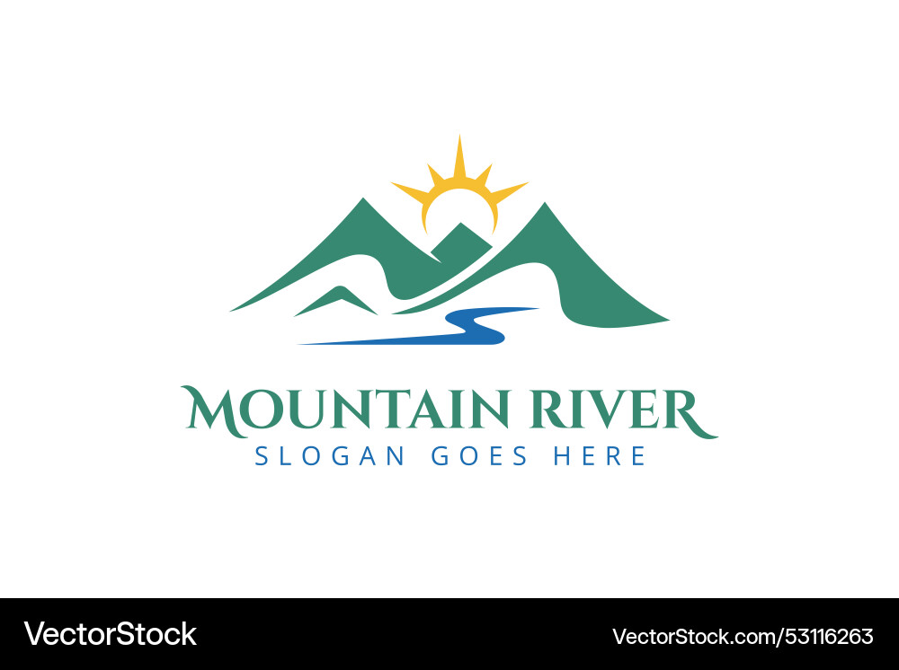 Mountain peaks river creek simple logo design Mountain peaks river creek simple logo design vector image