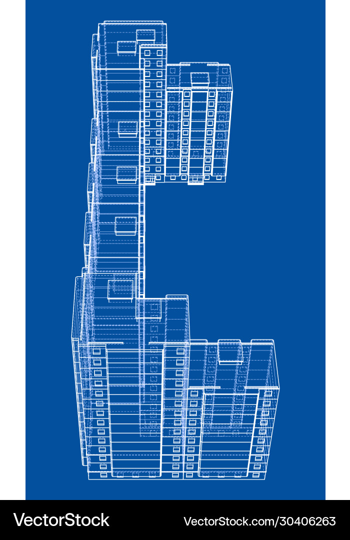 Multi-Story Building Wireframe Model Vector Image