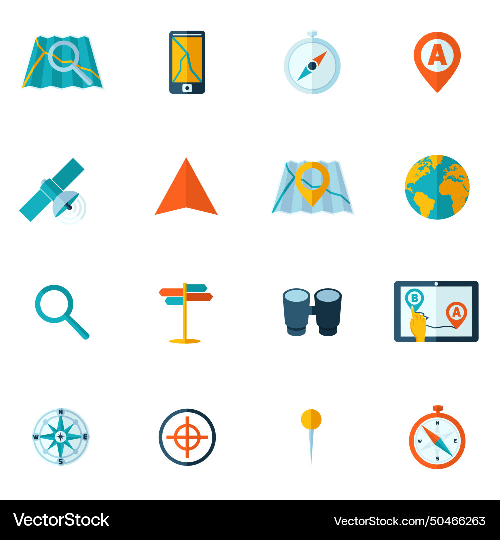 Navigation icon flat set Navigation icon flat set vector image