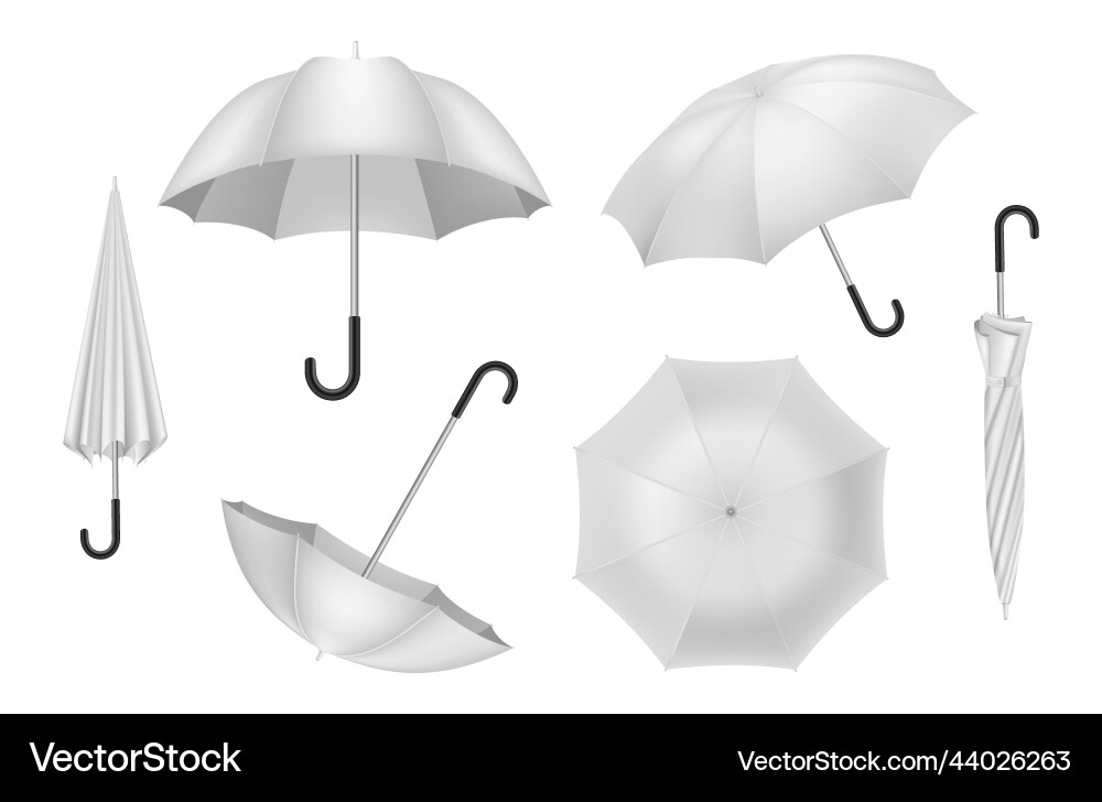 Realistic umbrella white parasol closed and open Realistic umbrella white parasol closed and open vector image