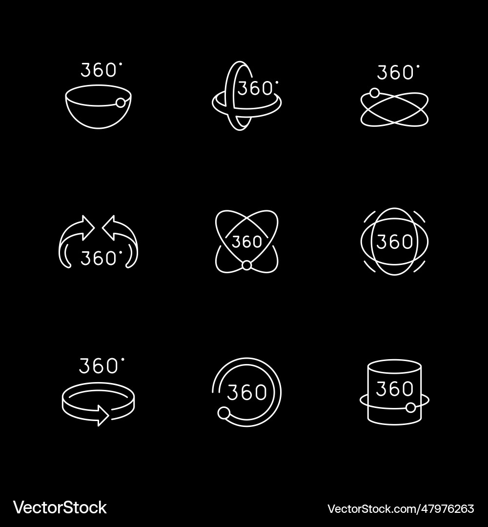 Set line icons of 360 degrees rotation Vector Image