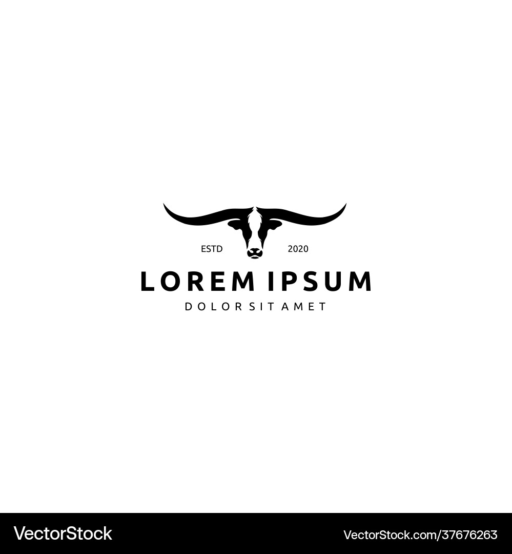 Wild bull with long horns in black on white Wild bull with long horns in black on white vector image