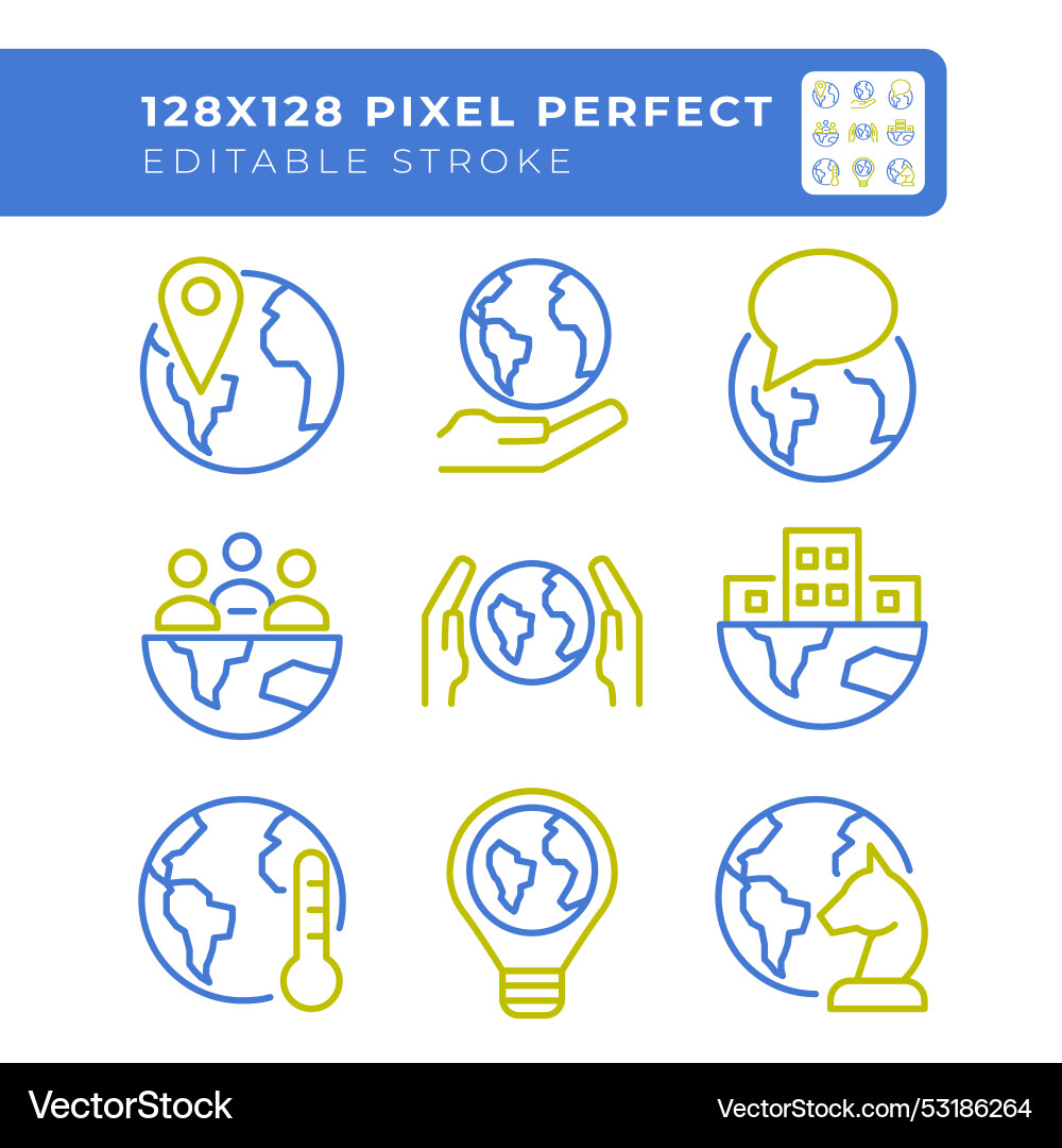 Global topics two color line icons set Global topics two color line icons set vector image