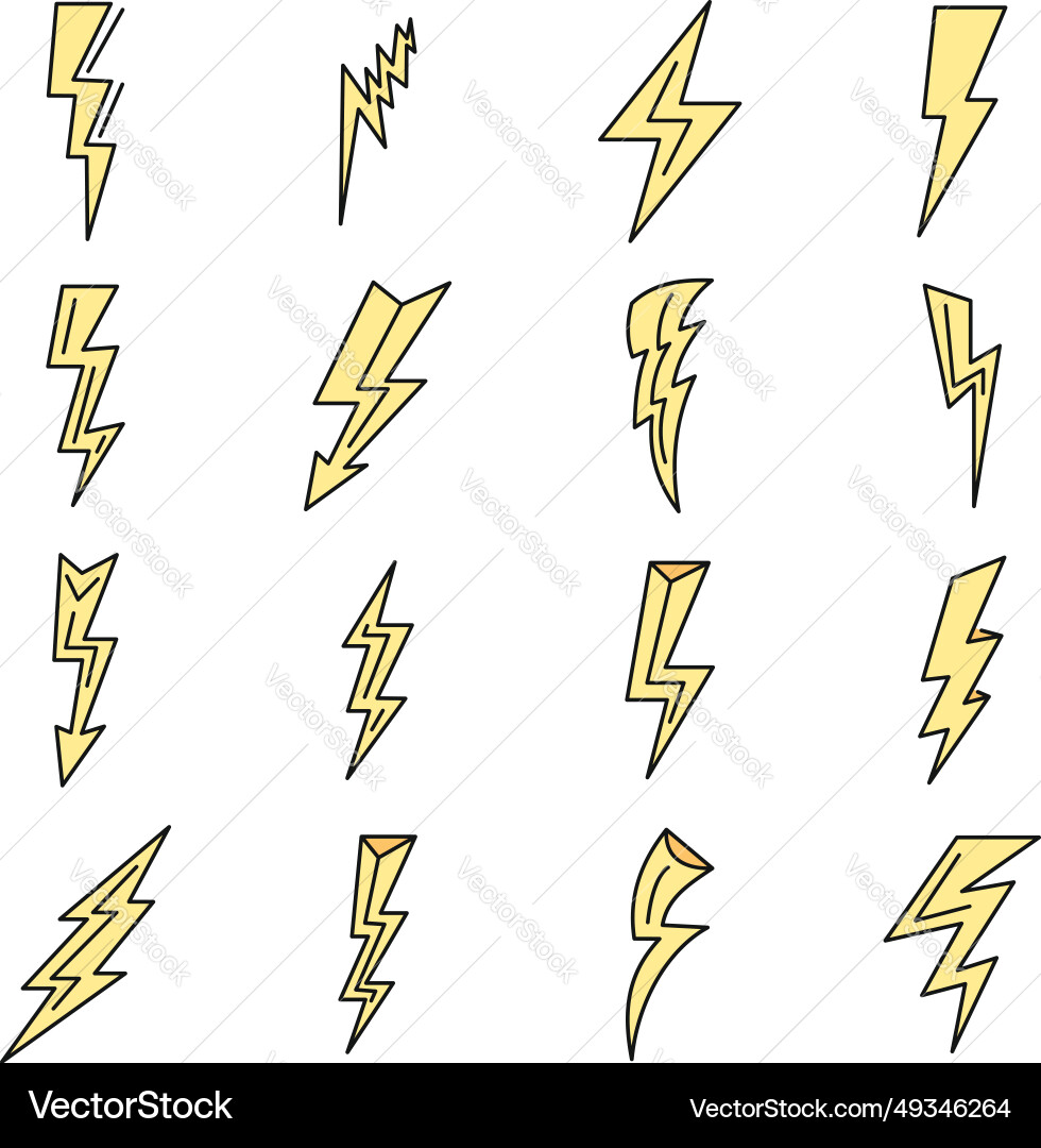 Lightning bolt power icons set color Lightning bolt power icons set color vector image