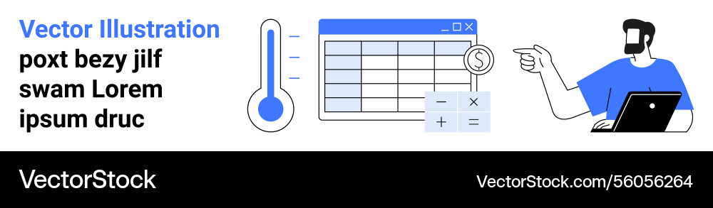 Man with laptop analyzing data from spreadsheet Man with laptop analyzing data from spreadsheet vector image