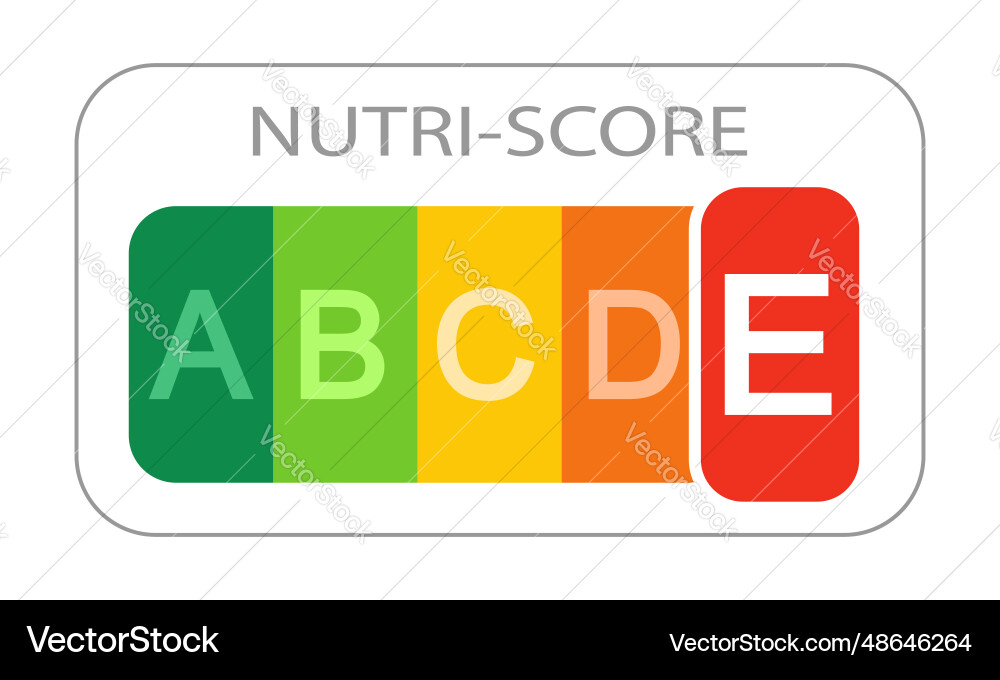 Nutri score label with detached e classification Nutri score label with detached e classification vector image