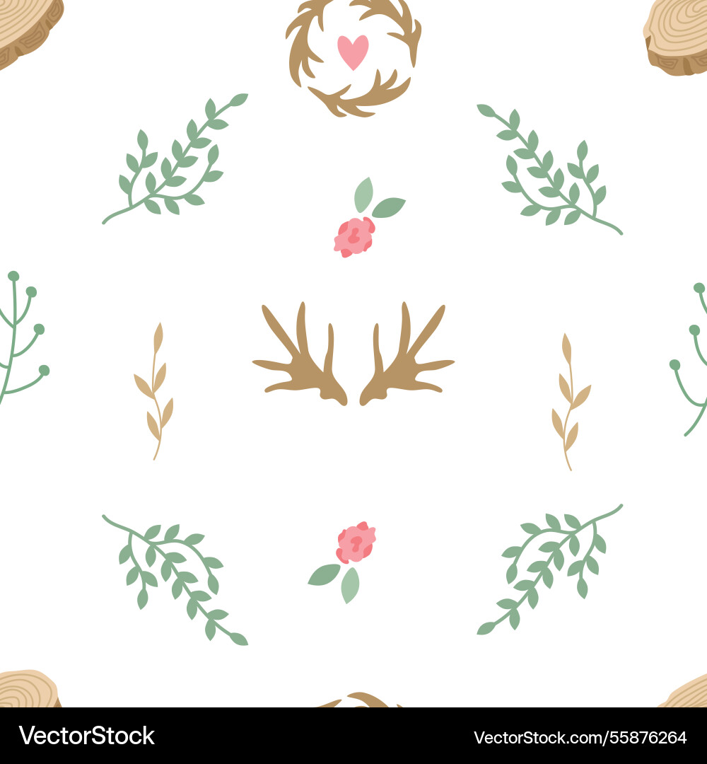 Seamless pattern with horns tree branches dried Seamless pattern with horns tree branches dried vector image