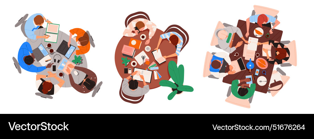 Set of teams working together top view groups Vector Image