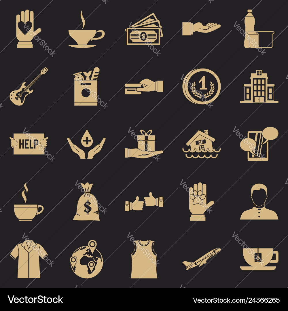 Alms-deed icons set simple style Alms-deed icons set simple style vector image