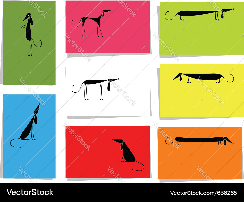 Cute Dog Silhouette Cards Vector Image