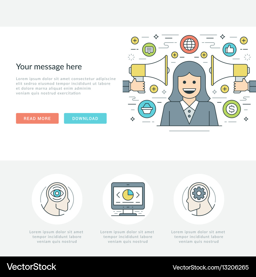 Flat line business concept web site header vector image