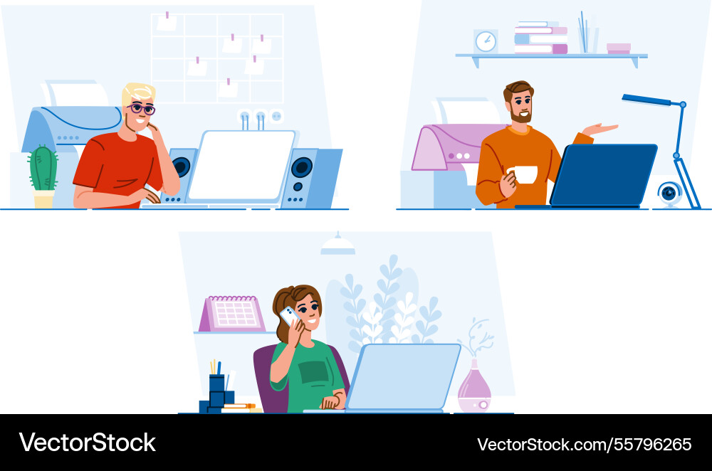 Monitor remote work setup Monitor remote work setup vector image