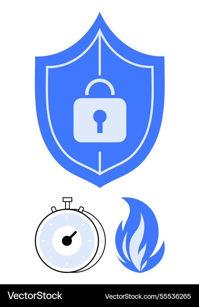 Secure shield with lock timer and flame Secure shield with lock timer and flame vector image
