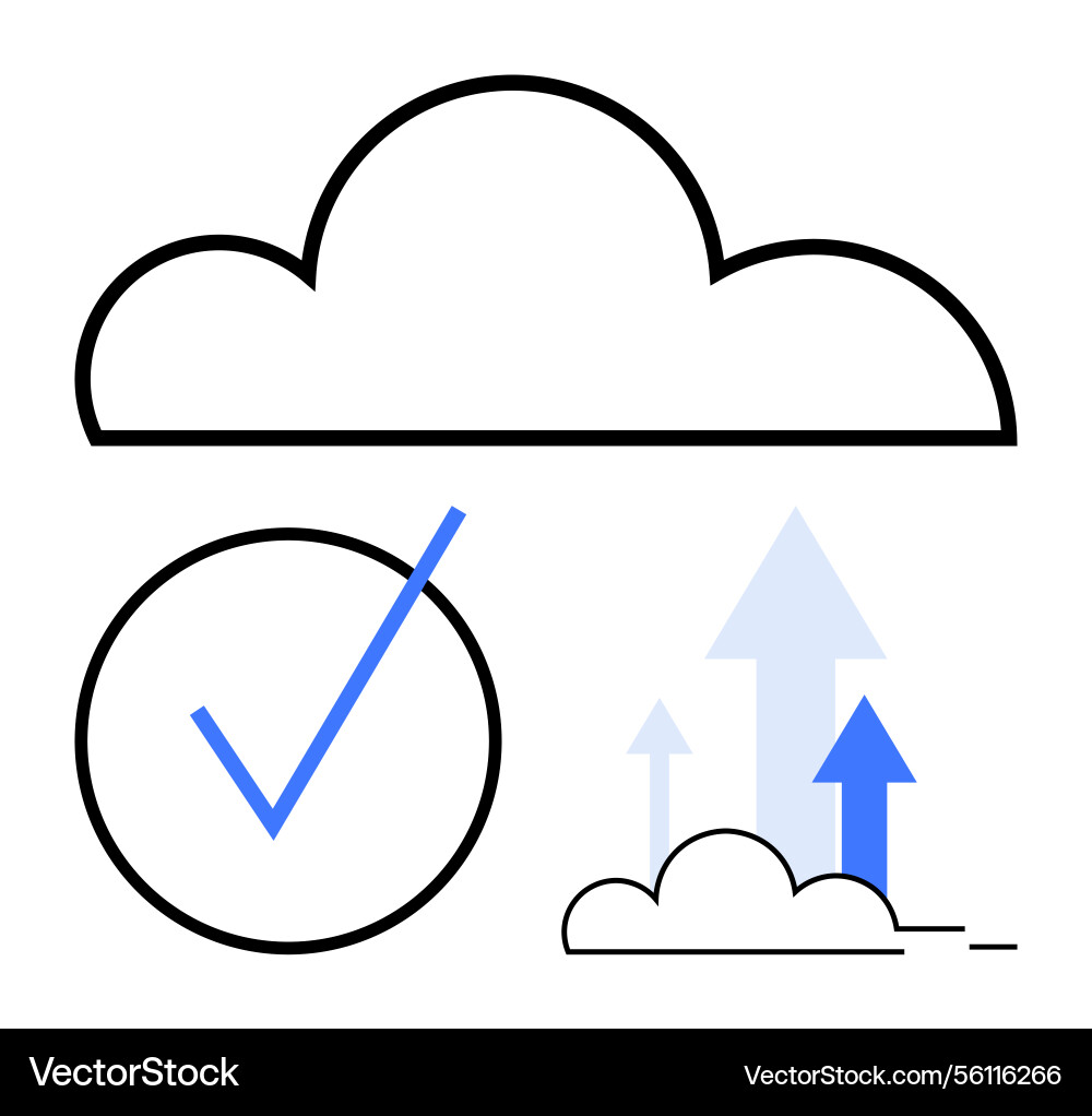 Cloud with check mark and arrows representing Cloud with check mark and arrows representing vector image