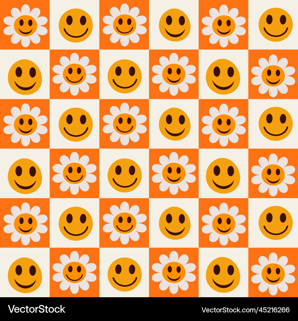 Smiley Gesichter Blumen nahtloses Muster Smiley Gesichter Blumen nahtloses Muster vektorbild