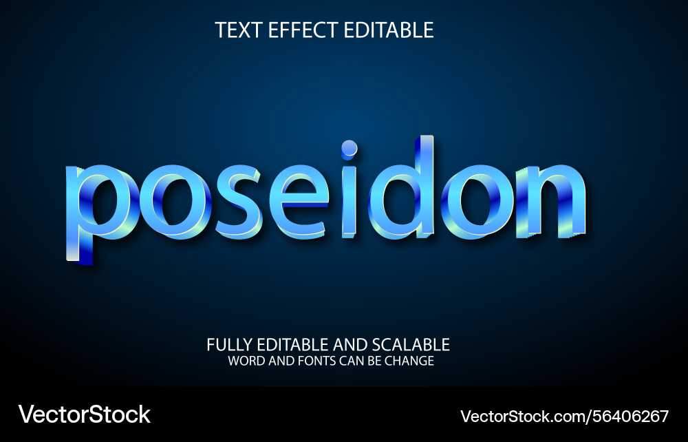3d text effect poseidon editable 3d text effect poseidon editable vector image