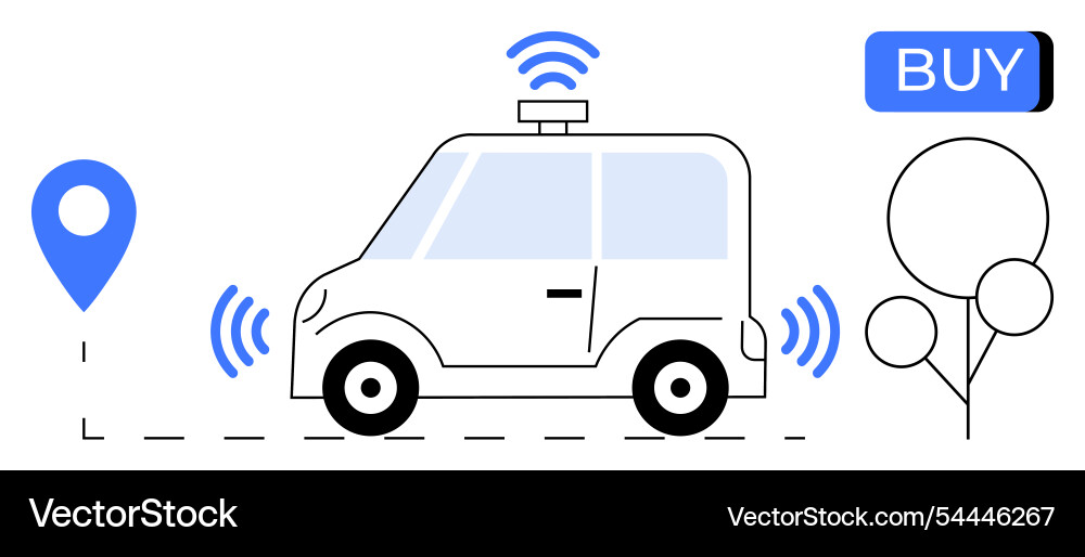 Autonomous car with navigation and purchase button Autonomous car with navigation and purchase button vector image