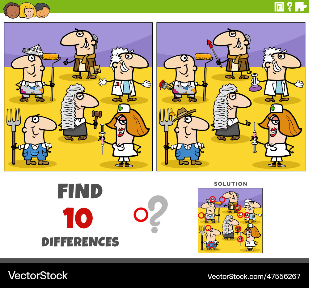 Differences game with cartoon people of different Differences game with cartoon people of different vector image