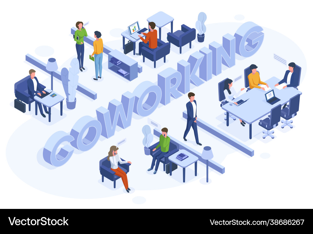 Isometric coworking concept freelance business vector image