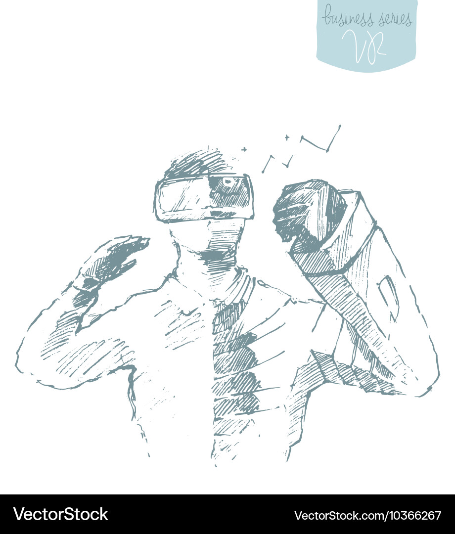Man wearing virtual reality goggles drawn vector image