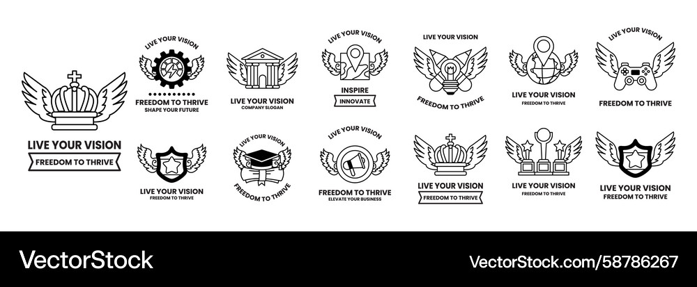 Set of in winged objects concept line style Vector Image
