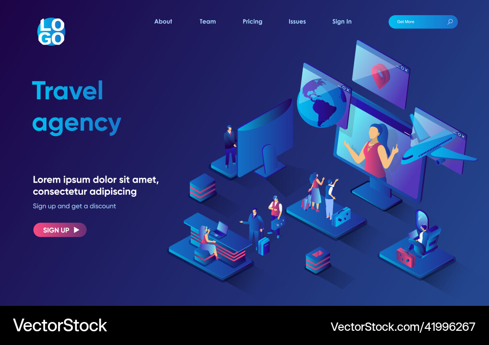 Travel agency concept 3d isometric web landing vector image