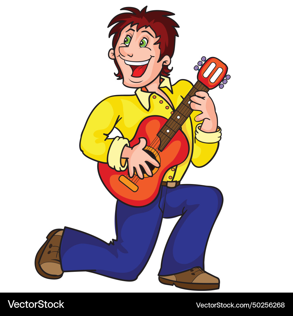 A man stands on one knee and plays the guitar A man stands on one knee and plays the guitar vector image