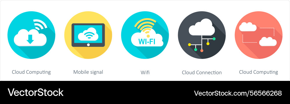 A set of 5 communication icons as cloud computing A set of 5 communication icons as cloud computing vector image