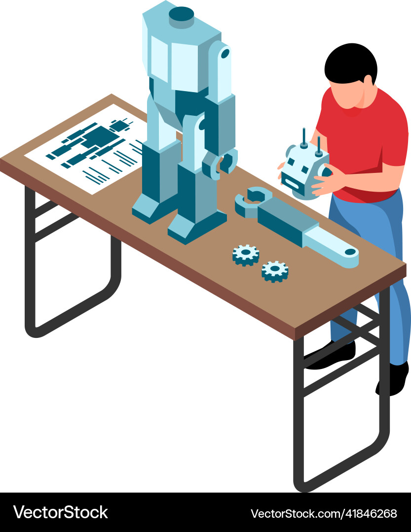 Building robot isometric composition Building robot isometric composition vector image