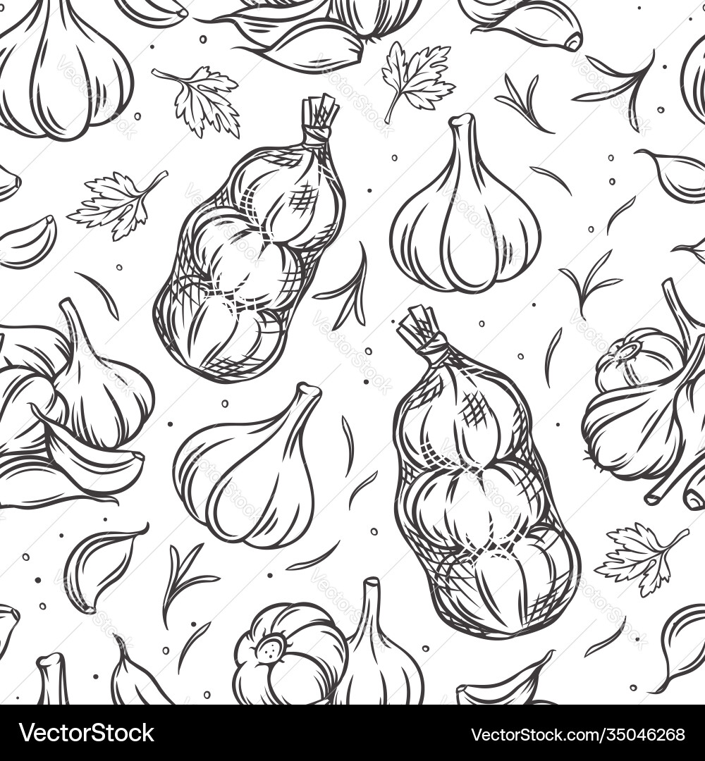 Knoblauch Lampe nahtlose Muster Umriss Hand gezeichnet Knoblauch Lampe nahtlose Muster Umriss Hand gezeichnet vektorbild
